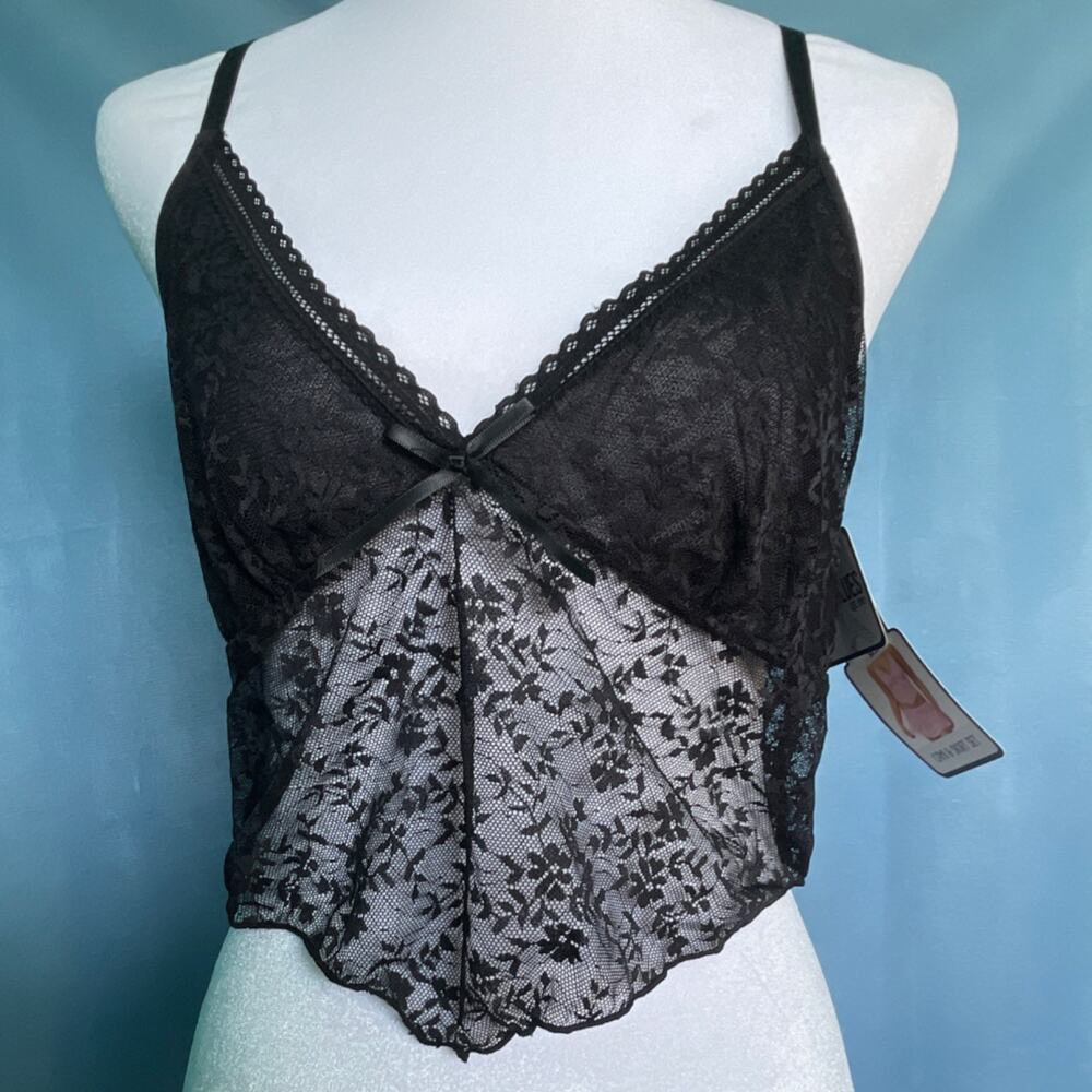 Paris Blues Black Lace Sheer Bralette Bow Adjustable Strap Wireless M